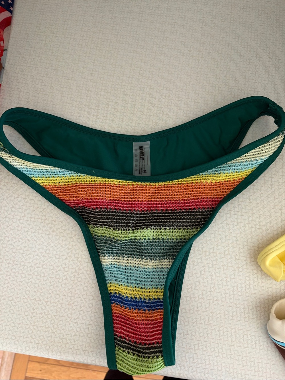 Women's seamolly vintage color block striped cheeky Bikini Bottom
